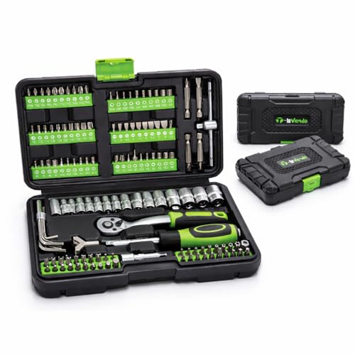 Maletín de herramientas completo profesional de 130pcs | Tamaño pequeño ideal coche | Con juego de llaves de vasos, puntas de destornillador y Carraca | Cromo Vanadio