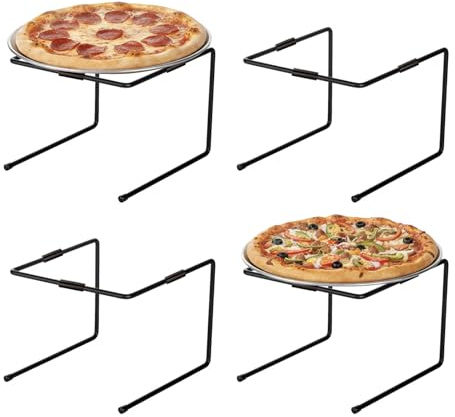 MyGift Black Metal Pizza Table Stands, Tabletop Pizza Pan Riser Food Platter Tray and Display Rack, Set of 4