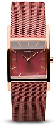 Bering Damen Quarz Uhr | Armbanduhr 26 mm roségoldenes Edelstahlgehäuse und Oranges Zifferblatt