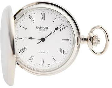 Rapport mekaniskt fickur i jaktstil – Silverfickur i vintagestil, herrklockor, urtavla med romerska siffror och matchande kedja, ett samlarobjekt för män.