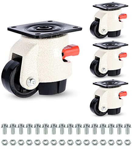 W B D WEIBIDA Möbelrollen mit Verstellbarem Ratschengriff, Heberollen Gesamtkapazität 1000kg, 360-Grad-Nivellierrollen Groß, Versenkbare Schwerlastrollen für Möbel, Werkbänke, Maschinen, 4er-Set, Weiß