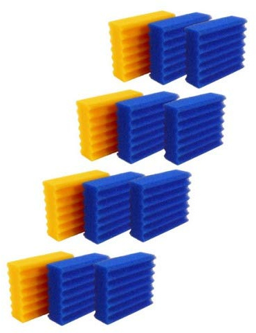 Pondlife Teichfilter-Schwämme 12er-Set, 8x Blau (grob), 4x Gelb (fein), Filterschwamm kompatibel mit CBF 350 Kammerfilter, 22,5 x 20 x 8,5 cm, offenporiger Filterschaumstoff