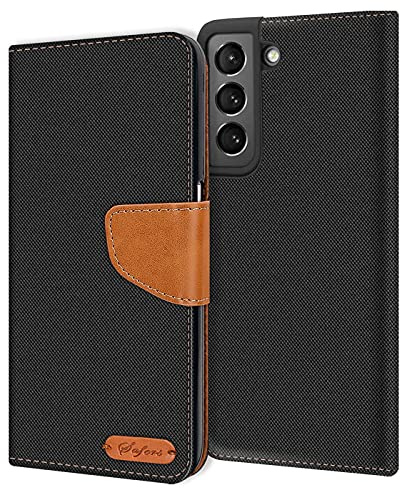 Verco Coque pour Samsung S21, Étui Portefeuille Compatible avec Samsung Galaxy S21 Case Textures de Fibre Housse de Protection, Noir