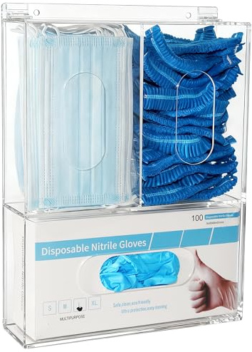 KOEMEHR Handschuhspender Wandhalter für Einmalhandschuhe, Haarnetz, Maskenspender mit Deckel für die Wandmontage, Handschuh Halterung aus Acryl für Lebensmitteldienst, Labor, Medizin, transparent