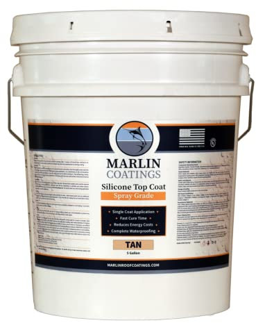 100% Silicone Roof Sealant - Self Leveling - Complete Waterproofing - Easy One Coat Application - Designed for Your RV, Camper, Trailer, Commercial Building… (5 Gallon, Tan)