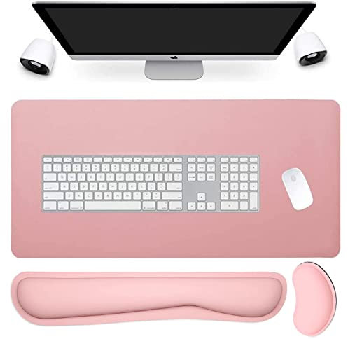 Schreibtischunterlage, Erweitertes Mausepad Große Mausmat Schreibtischmatte Schreibtischunterlage Tastatur Handgelenkstütze Set Rutschfeste Schreibtischmatte für Büro und Zuhause, Rosa