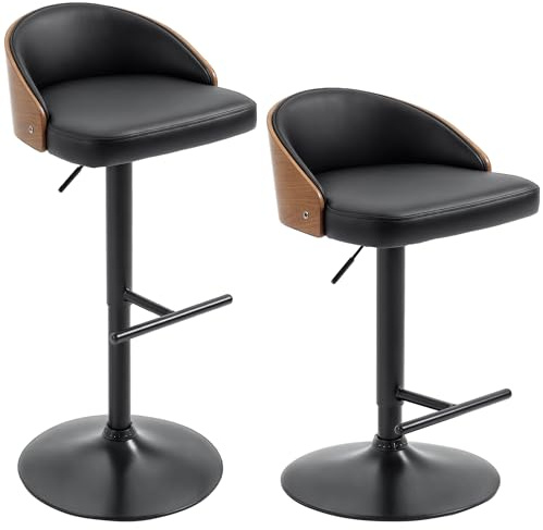 HOMCOM 2er-Set Barhocker Drehbar Holz 48x49,5x76-96 cm Schwarz+Kaffee