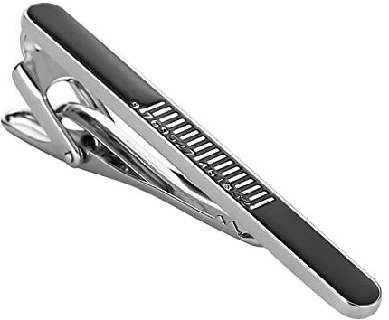 Whoiy Krawattennadel Schwarz, Krawattennadeln für Herren Personalisiert Edelstahl Silber Schwarz Rechteck-Barcode für Männer mit Geschenkbox