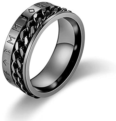 Anti Stress Ringe, Stainless Steel Ring Black Anxiety Schwarz Wikingerschriftkette 52 (16.6) Schmuck Spinner Geschenk
