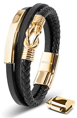 SERASAR Läderarmband för Män 20cm Flätat Guld Armband Pojkarmband Hanarmband Smyckepresentidé Jubileumspresenter Present till Make, Pojkvän, Vänner