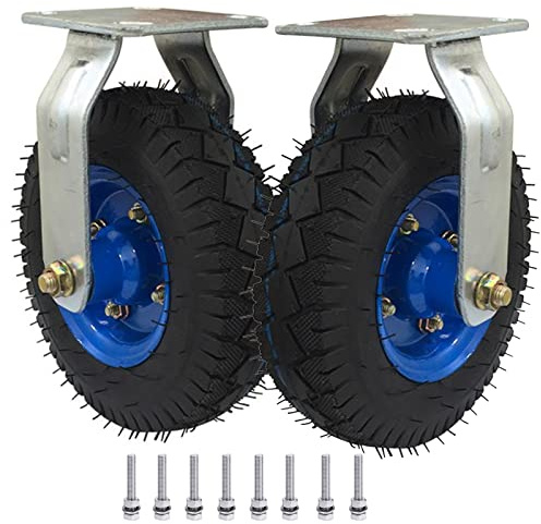 WORDFUN 2 Stück Luftreifen Gummi Rollen 8 Inch Transportrollen Lenkrollen Mit Bremse Leise Bockrolle Mit Schrauben, Stahlnabe 5mm Dickerer Bügel, for Transportwagen Tragkraft 350 Kg