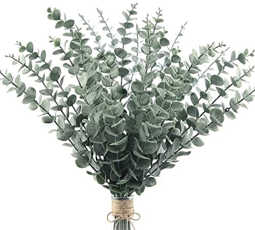 24pcs Eucalyptus Stems Artificial Eucalyptus Leaves Stems Real Grey Green Touch Leaf Branches for Home Office Flowers Bouquet Centerpiece Wedding Decoration