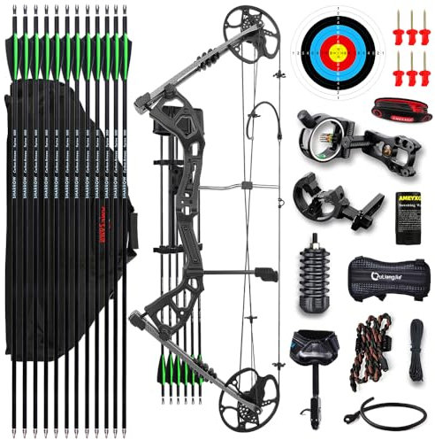 HNZMDY Bogenschießen Compound Bogen und Pfeil Kit 0-70Lbs Jagdbogen Sportbogen 9-31 Draw Länge 325fps mit allem Zubehör für Erwachsene und Jugendliche (Schwarz)