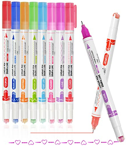 Curve Textmarker Set, Kurven Textmarker mit 6 Verschiedenen Kurvenformen | 8 Stück Kurvenstifte, Handkonto Fluoreszierende Stifte für Scrapbook, Journaling, Planer, Büro