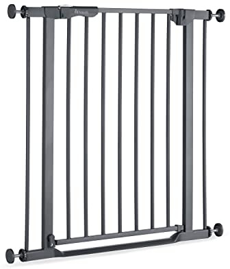 Hauck Trappskydd dörrskyddsgaller Clear Step Autoclose 2, för bredder 75–80 cm, ultra platt tröskel, automatisk stängningsmekanism, utan borrning, enhandsöppning, metall, mörkgrå