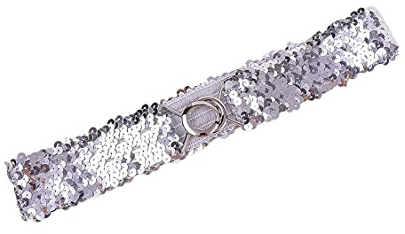 Taillengürtel Mit Pailetten für Damen,Paillettenbesatz Taille Band Gürtel Mode Taille Damen Gürtel,Glitzer Vintage Glitzer-gürtel Stretch Mode Taille Damen,Zubehör Hochzeit Taillengürtel Kleid,Silber
