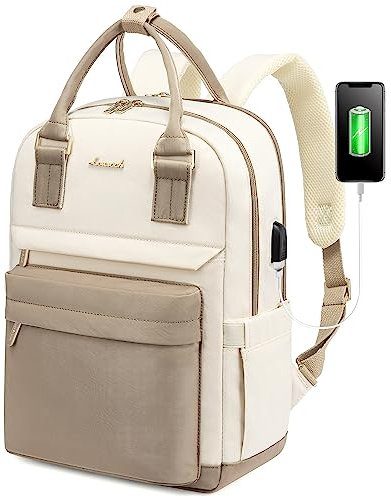 LOVEVOOK Rucksack Damen Klein, 14 Zoll Laptop Rucksack mit Laptopfach, Kleiner Wasserdicht Daypack Elegant Mini für Schule Uni Reise Arbeit, Khaki Beige