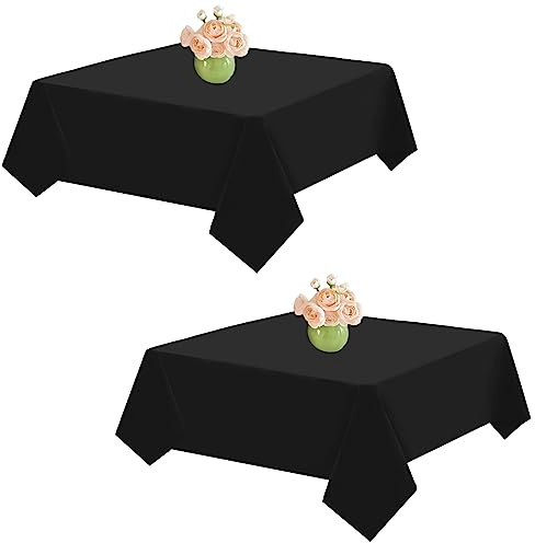 Schwarze Rechteckige Polyester Tischdecke 132 x 132 cm, 2er-Pack, Schmutzabweisend, Knitterfrei, Waschbar für Hochzeitsbankett