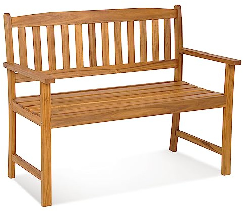 GIANTEX Gartenbank Akazienholz 2 Sitzer, Sitzbank Parkbank Garten Holzbank Massiv 360 kg belastbar, Garten Balkonbank 110 x 56,5 x 86 cm, ergonomische Holzbank mit Lehne, Naturholzfarbe