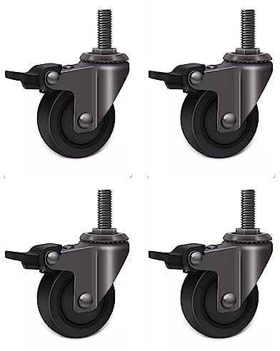 NURCIX 4pcs 25MM Lenkrollen für Möbel, M6/8 Klein Transportrollen mit Gewinde, Möbelrolle mit Bremse, Gummirollen für kleine Geräte (Color : with Brake, Size : M8)