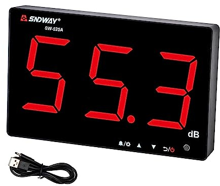 LEERCHUANG Sound Level Meter, Wall Mounted Hanging Decibel Meter W Large Screen Red LCD Display, Alarm, USB Powered Noise Meter(30dB-130dB)