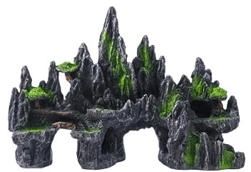 SiissaPeksid Large Fish Tank Decorations - Mountain View Aquarium Ornament with Tree House Cave Bridge,Large