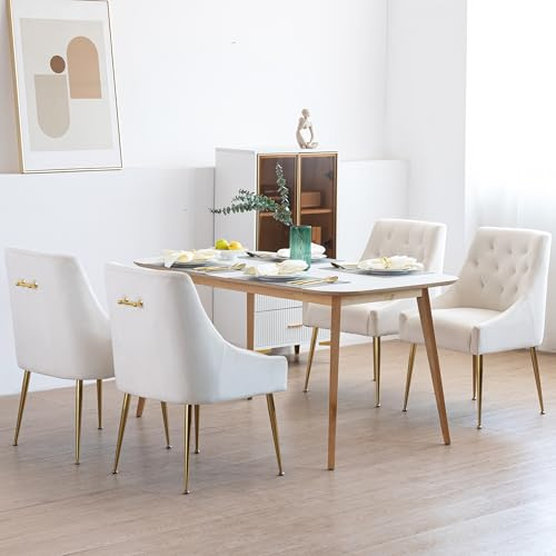 LONXIU Esszimmerstühle 4er Set, Samt Esszimmerstühle, Modern Küchenstuhl mit Metallbeinen, 13 cm Gepolsterter, für Küche Esszimmer, Wohnzimmer, Schlafzimmer (Beige)