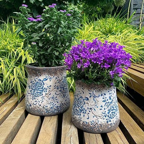 K&L Wall Art Vintage Übertopf Beton Blumentopf Zimmerpflanzen Kübel für Küche Fensterbank Boho Deko (S)