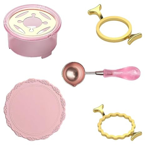 5 Stück Wachssiegel Stempel Set,Siegelwachs Stempel Set mit 1 Schmelzlöffel | 1 Wachssiegelwärmer,2 Metall-Wachssiegelform,1 Wachssiegel Silikon Pad für Hochzeit Umschlag Party Einladung Siegel Stempel