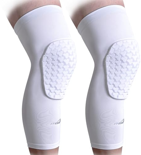 COOLOMG Genouillères, protège-jambes, protège-genoux, basketball, football, volleyball pour homme, femme, garçon, sport, blanc, forme en T, M