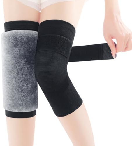 ITODA Kniewärmer Winter Verdickt Kniebandage Gefüttert Beinstulpen Verstellbar Knieschützer Kunstfell Knieorthese Rutschfest Knieschoner Thermo Knieprotektor für Erwachsene Knieverletzung