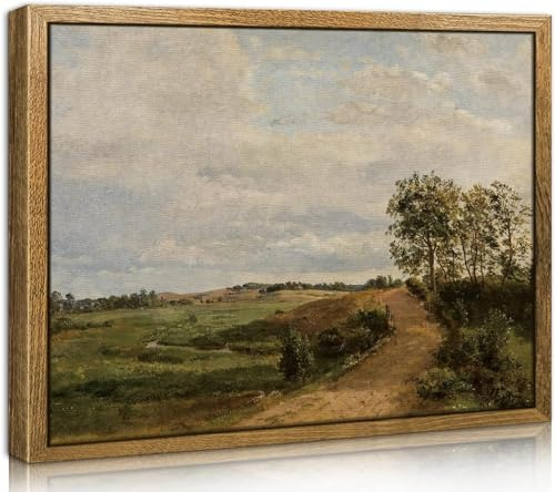 TOARTi Vintage Landscape Wall Art Prints,30x40cm(12×16in) Framed Canvas Wall Art for Living Room,Road Across the Hills Painting,Country Wall Picture,Nature Wall Decor for Bedroom Bathroom Farmhouse