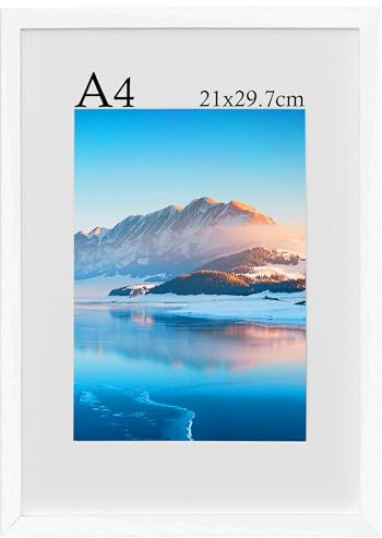 DTXDTech A4-ram 21 x 30 cm i trä med passepartout, för certifikat, väggupphängning och bordsdekoration, vit