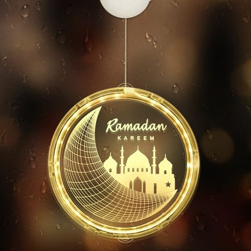 TaimeiMao Eid Ramadan Lichterkette,Ramadan Dekorative Fenster Lichter,Mond Stern Hängende Lichter mit Saugnapf Tragbar,Mubarak Lampe für Outdoor Indoor
