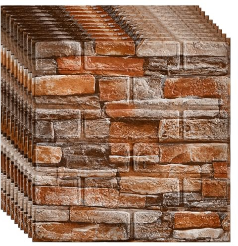 3D Wandpaneele Selbstklebend 10 Stück 35x35cm 1.2 m², Küchenrückwand Ziegel Tapeten Steinoptik 3 mm Steintapete Wandaufkleber Wasserdicht Wandtapete für Küche Schlafzimmer (Vintage-Schwarz)