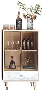 MOOWI Vinoteca Vitrina for vinos con Puerta de Vidrio y 1 cajón for Sala de Estar, Bar en casa, Comedor para almacenar Vino (Color : White)