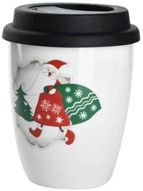 CIYODO Taza De Navidad De Cerámica Sin Asa Con Tapa De Silicona Moderna Para Beber Para Navidad