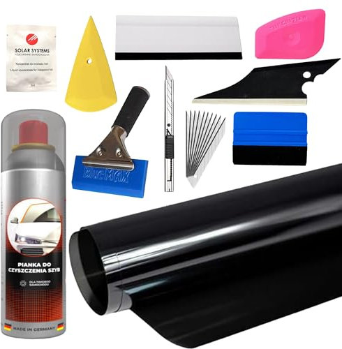 Solar Systems Panthera Scheibentönungsfolie 265c mit professionellem 10-teiligem Montagekit - Tönungsfolie für Auto Scheiben - Sonnenschutz Auto 65% Schwarz 50x300cm