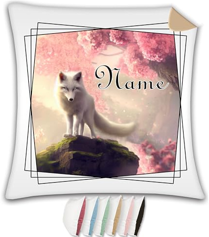 Maus-Design Kissen personalisiert mit Name Fuchs | wahlweise mit Füllung, satiniert, kuschlig, mit farbiger Rückseite