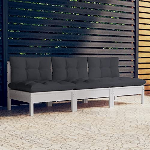 BUKSCYJS Sofas,Gartensofas,Schlafsofas,Gartenmöbel,3-Sitzer-Gartensofa mit Anthrazit Kissen Massivholz Kiefer für Hinterhöfe, Terrassen, Pools, Balkone, Veranden oder Gärten
