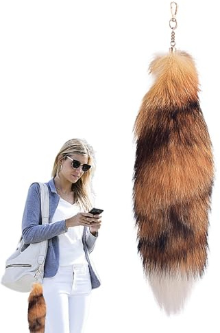 Holdes Fuchsschwanz - Schlüsselanhänger/Anhänger aus Kunsthaar, Realistischer Tierschwanz für Cosplay, Quasten Taschenanhänger(40 cm)