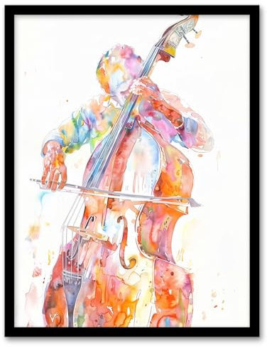 Artery8 Cellist Colourful Modern Watercolour Cello Music Living Room Art Print Framed Poster Wall Decor 12x16 inch