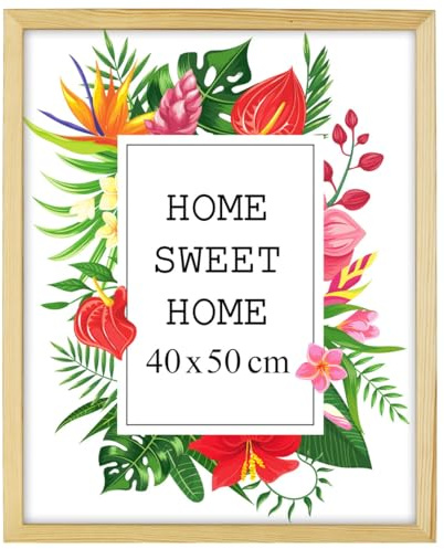 MG Design Natural Bilderrahmen 40 x 50 cm – Aus echtem Holz mit Acrylglas, zum Aufhängen & Aufstellen, für Fotos, Poster & Puzzle