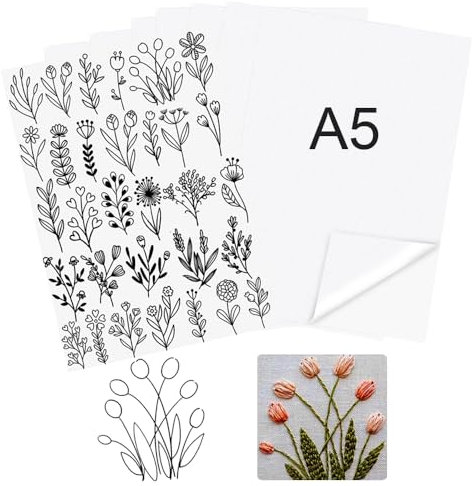 Gotetiso 8 Stück Stickvlies WasserlöSlich Selbstklebend Din A5 Stickerei-Handnähstabilisatoren Stickmuster Wasserlöslicher Stabilisator Stickvlies Selbstklebend Stickaufkleber Sticken für DIY Projekte