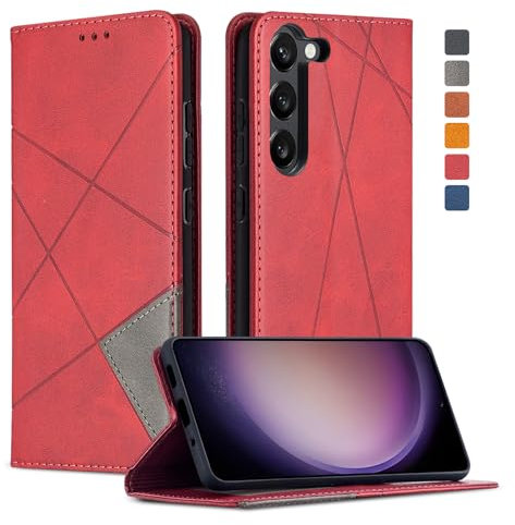 Jawneny Handyhülle für Samsung Galaxy S23 Hülle, Schutzhülle S23 5G Leder Wallet Kartenfach Flip Case Standfunktion Stoßfeste Klapphülle für Samsung S23 6.1 Zoll Handytasche Cover (Rot)