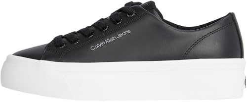 Calvin Klein Donna Sneakers Vulcanizzate Flatform Low in Pelle, Nero (Black/Bright White), 40
