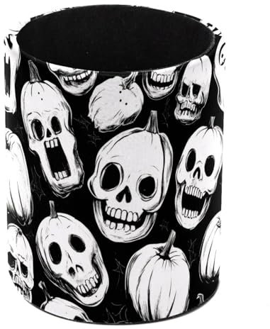 Halloween Funny Skulls Pumpkins Desk Pen Holder, Large Capacity Desk Organizers, Pencil Holder Case Cup for Desk Office Pen Case for School, Kids