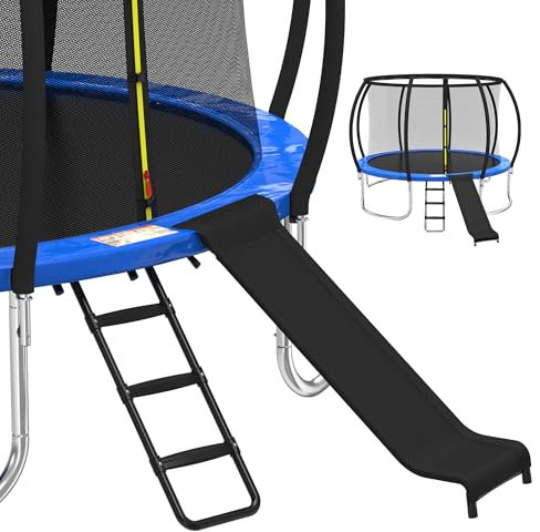 Polwkscas Universal Trampoline Ladder Slide kit, 3 Steps Wide Step for Trampoline, Trampoline Accessories Slide with Buffer Section for Children Kids Climb Up & Down