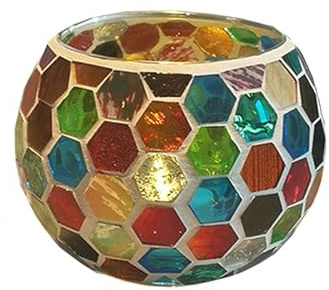 Mosaic Glass Candle Holder, Romantic Crackled Glass Tea Light Holder, Vase Pen Holder, for Home Decoration Wedding Party, 7 x 10.5cm