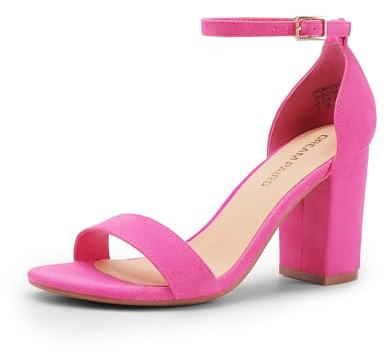 DREAM PAIRS Tacchi da donna con tacco a blocco spesso, punta aperta, cinturino alla caviglia, sandali con tacco da 8.9 cm per festa, appuntamento, matrimonio, Rosa caldo, 39.5 EU